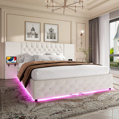 Bedframe – Bed – Tweepersoonsbed – Boxspring – Opbergbed – Met Hydraulisch Opklapsysteem – Ingebouwde LED-Verlichting