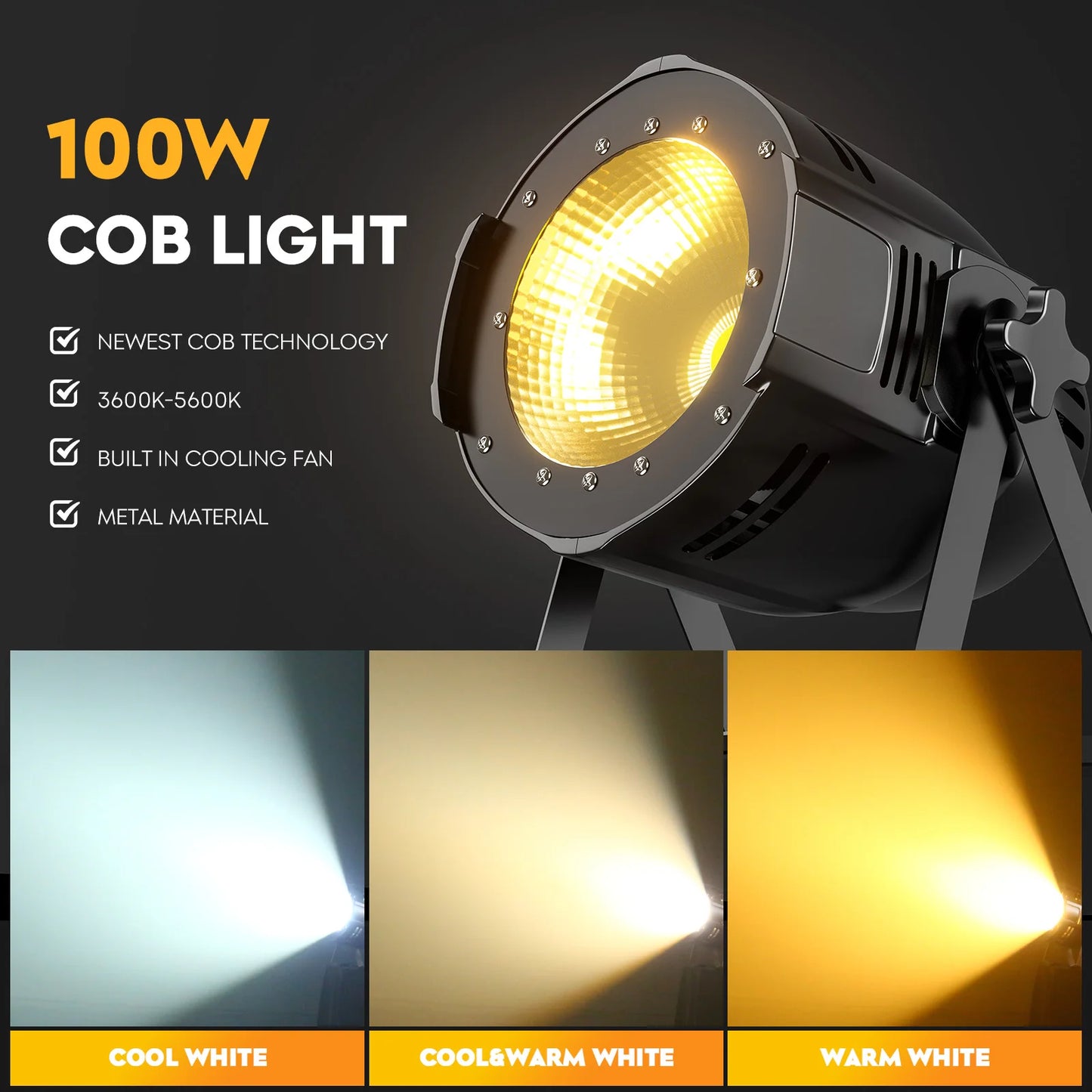 COB Par Lights – LED Stage Verlichting – DJ Spots – Feestverlichting – Kerklampen – 4-delige Set EU Plug – Instelbare Kleurtemperatuur – 100W Power