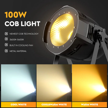 COB Par Lights – LED Stage Verlichting – DJ Spots – Feestverlichting – Kerklampen – 4-delige Set EU Plug – Instelbare Kleurtemperatuur – 100W Power
