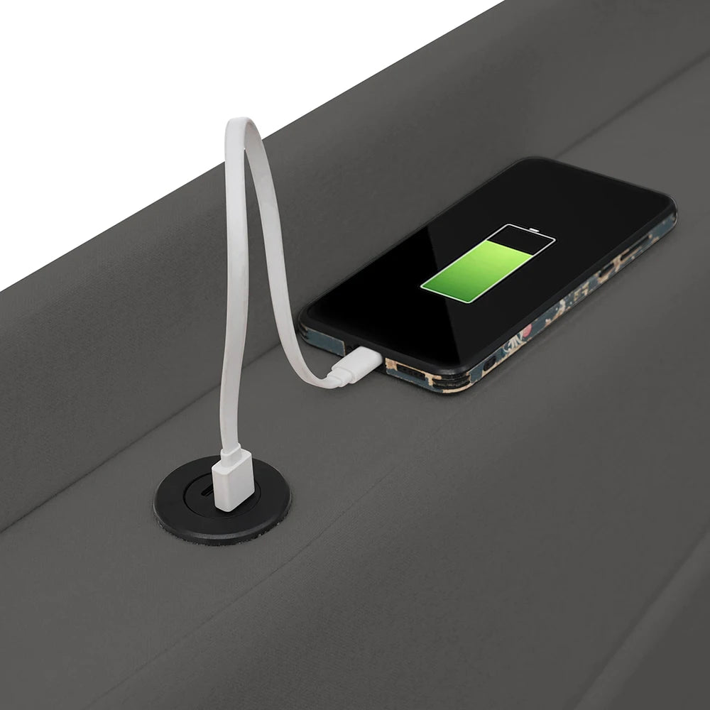 Bed – Tweepersoonsbed – Gestoffeerd Bed – Opbergbed – Linnen Bedframe – Donkergrijs – 160x200 cm – Met USB-C Oplaadfunctie – Met Grote Opberglade