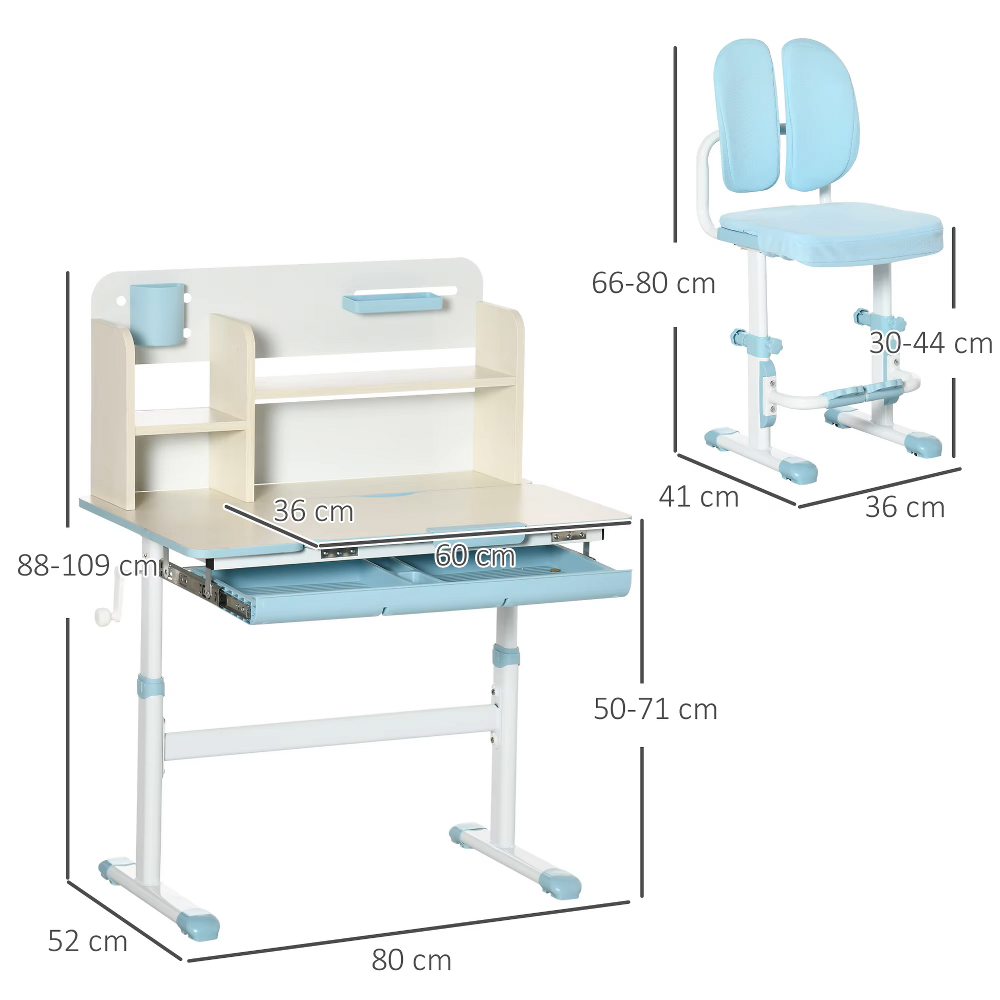 Kindermeubelset - Kindertafel - Kinderstoel - Kinderbureau - Kinder Bureau & Stoel Set - Studie Tafel & Stoel - Hoogter Verstelbar - voor Kinderen - 3-12 jaar oud - PP - MDF - Staal - Polyester - Schuim - 80 x 52 x 88-109 cm - Blauw - QUORE