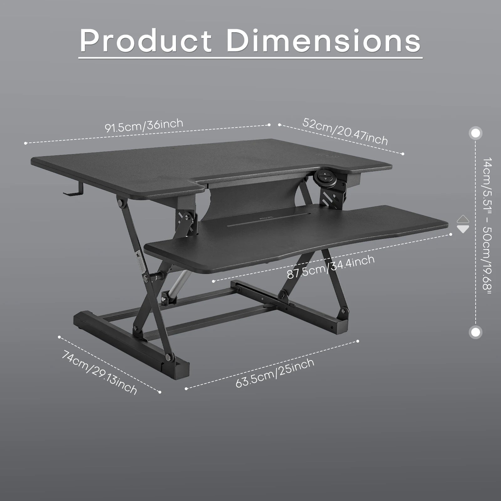 Zit-Sta Bureauverhoger – Zit-Sta Converter – Verstelbaar Bureau – Ergonomisch Bureau – Motorisch Verstelbaar – 36 Inch Werkblad – Maximaal 136 Kg Draagkracht - QUORE