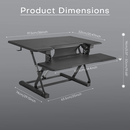 Zit-Sta Bureauverhoger – Zit-Sta Converter – Verstelbaar Bureau – Ergonomisch Bureau – Motorisch Verstelbaar – 36 Inch Werkblad – Maximaal 136 Kg Draagkracht - QUORE