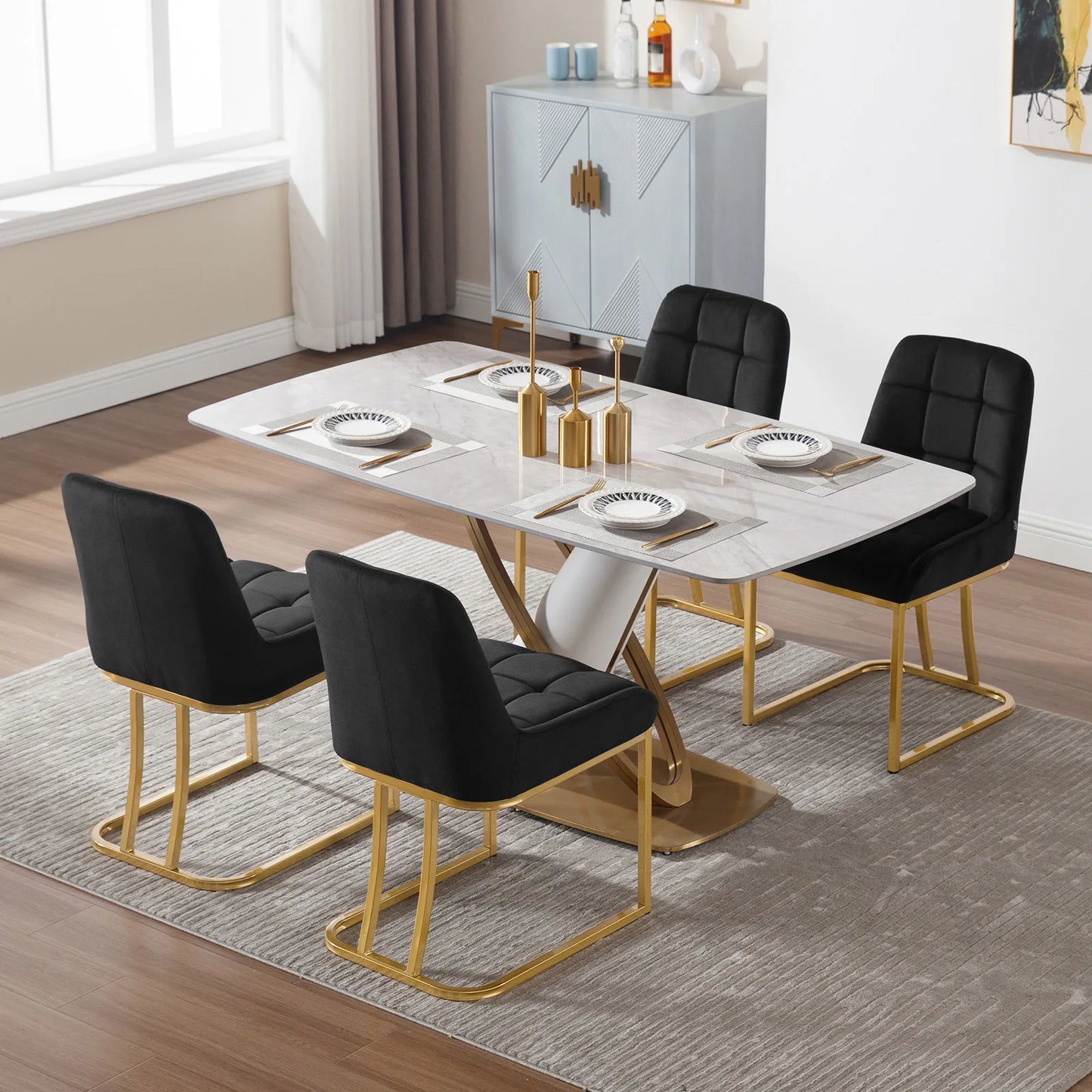 Eetkamerstoel – Stoel – Bureaustoel – Zitstoel – Keukenstoel – Zwart – Fluwelen Bekleding – Metalen Frame – Ergonomisch Design – Set van 2