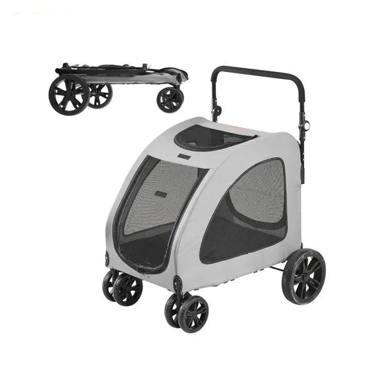 Stroller - Dog Carriage - Dog Stroller - Foldable Dog Stroller - Dog Cart - 160 lbs - 4 Wheels - with Rotating Wheels - with Brakes and Height Adjustable - Medium Large Dogs - Gray