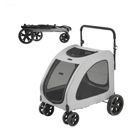 Stroller - Dog Carriage - Dog Stroller - Foldable Dog Stroller - Dog Cart - 160 lbs - 4 Wheels - with Rotating Wheels - with Brakes and Height Adjustable - Medium Large Dogs - Gray