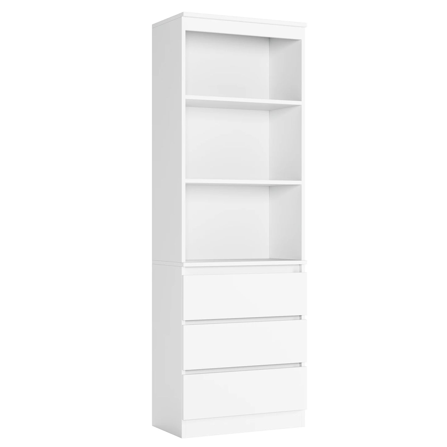 Hoge Boekenkast – Boekenkast Met Laden – Opbergkast – Woonkamerkast – Vrijstaande Kast – 60x35x180 cm – Wit Zwart Eikenhout – 3 Open Planken & 3 Lades – Stevig Duurzaam Materiaal