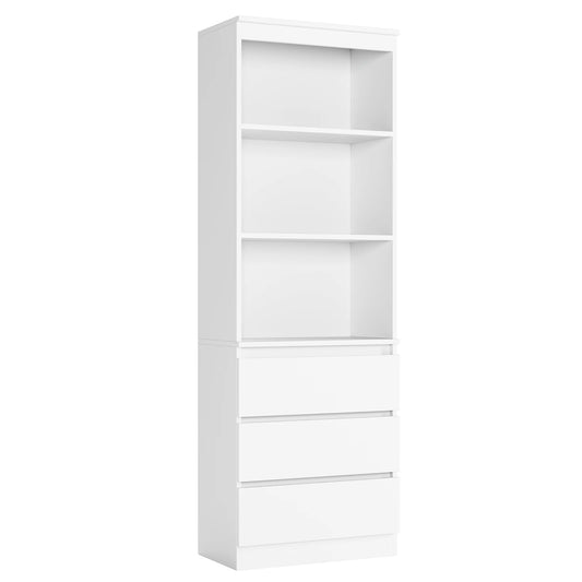 Boekenkast - Kast - Hoge Kasten - Boekenkasten - Boekenrek - Opbergkast met 3 Laden en 3 Planken - Vrijstaande Opbergkast - voor Woonkamer - Wit