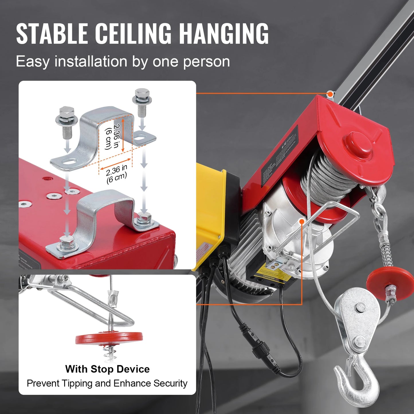 SucceBuy 2200 lbs Electric Hoist Single/Double Slings Lift Crane Hoist with Wireless/Wired Control Electric Winch for Garage