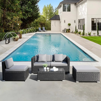 Polyrattan Loungeset – Tuinmeubelset – Buitenbank – Rattan Loungesofa – Loungehoek – Weerbestendig Polyrattan – 5-delig Met Verstelbare Voetjes - Zwart