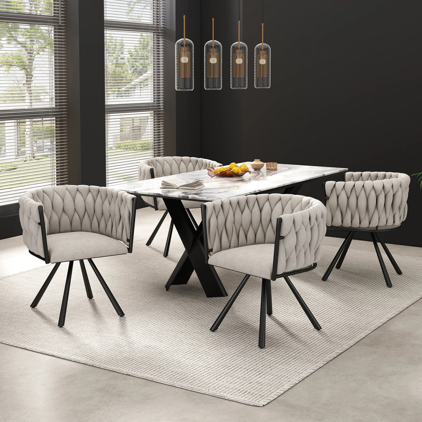 Eetkamerstoelen – Stoelen – Draaistoelen – Linnen Stoelen – Comfortabel Zitvlak – Ergonomische Rugleuning – Vierpoots Metalen Frame