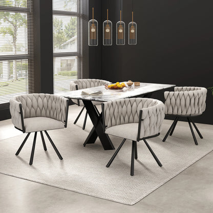 Eetkamerstoelen – Stoelen – Draaistoelen – Linnen Stoelen – Comfortabel Zitvlak – Ergonomische Rugleuning – Vierpoots Metalen Frame