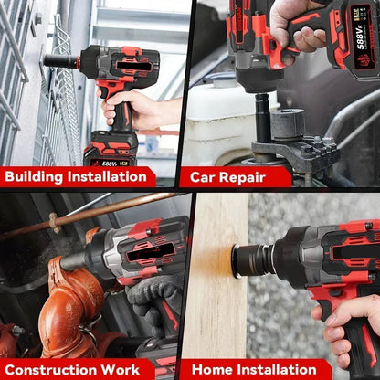 Slagmoersleutel - met Accu - Slagschroevendraaier - Brushless - 2800Nm Draadloze - 1/2 Inch - Elektrische - Koppel -18V Batterij - Handgereedschap - 2 Accu's met 1 Lader Batterij - Rood
