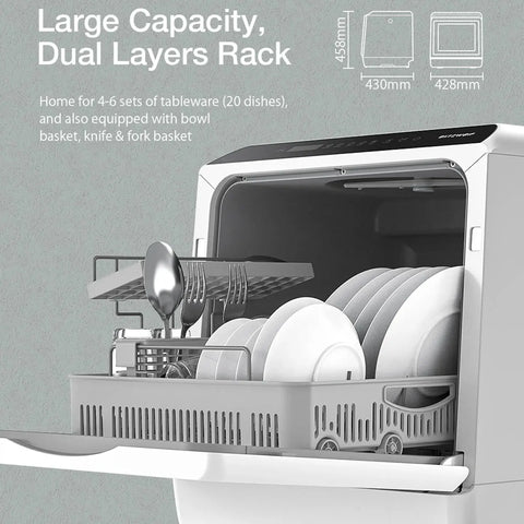 Dishwasher - Freestanding - Smart Table Dishwasher - Cutlery Basket - For Home Kitchen - 50Hz - 900W - 220V-240V - APP Control - Intelligent - Dishwasher Machine for Kitchen - White