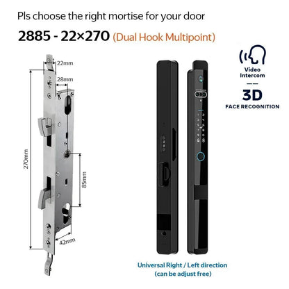 Smart Slot – Slim Deurslot – Elektronisch Slot – Biometrisch Slot – APP Slot – 6 Ontgrendelmethodes – IP66 Waterdicht Zinclegering - 2885 - met Dubbel Haak - Zilver