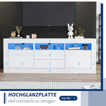 Hoogglans Tv-Meubel – Modern Tv-Kast – Mediameubel – Tv-Stand – Met Push-To-Open Lades – Led-Verlichting Met App - 160 x 35 x 60 cm - Wit