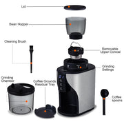 Elektrische Koffiemolen - Hoogwaardige Elektrische Koffiemolen - Automatische conische braammolen - Koffiemolen - met 31 maalstanden - voor Espresso - Zwart