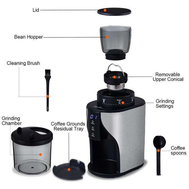 Elektrische Koffiemolen - Hoogwaardige Elektrische Koffiemolen - Automatische conische braammolen - Koffiemolen - met 31 maalstanden - voor Espresso - Zwart