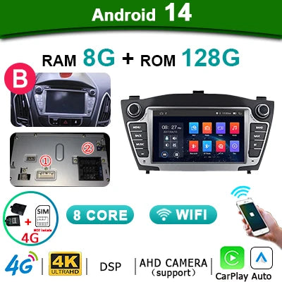 7'' Android 14 Autoradio – 2 DIN Multimedia Speler – Navigatie Systeem – Bluetooth Unit – CarPlay Android Auto – Draadloos CarPlay – 7 Inch Touchscreen