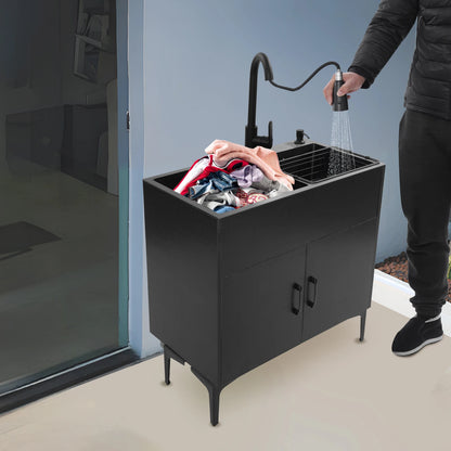 Dubbele Keukenspoelbak – Dubbele Spoelbak – Keukenbak – Spoelbak Met Kast – RVS Materiaal – Uittrekbare Kraan