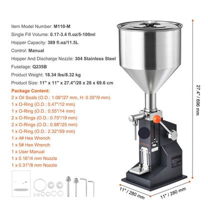 Vloeistof Vulmachine - Handmatige Vulmachine - Vulmachine - Flessen Vuller - Pneumatisch/Handmatig - RVS Machine - Inclusief Voetpedaal Schakelaar - 5 Tot 100 ml - Tot 200 Graden