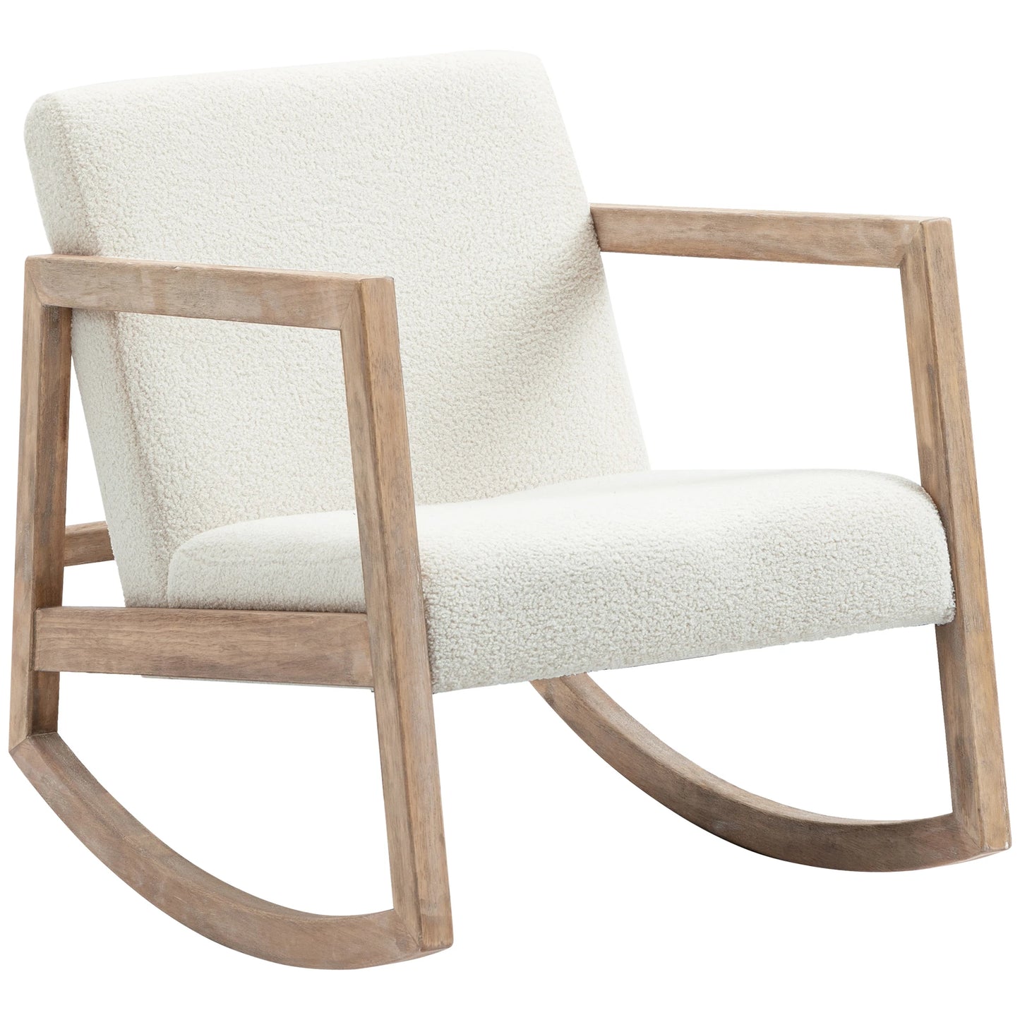 Schommelstoel - Tuinstoel - Lounge Fauteuil - Tuinmeubel - Ligstoelen Buiten - Binnen - met Kussen - voor Woonkamer - Slaapkamer - Thuis - Noords Stijl - Stevig - Duurzam - Eenvoudig te Monteren - Hout - 60 x 81 x 71 cm - Cream