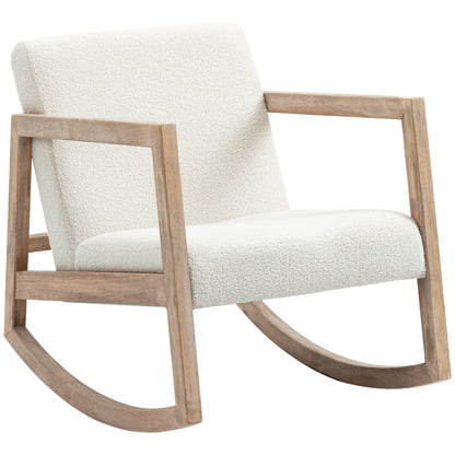 Schommelstoel - Tuinstoel - Lounge Fauteuil - Tuinmeubel - Ligstoelen Buiten - Binnen - met Kussen - voor Woonkamer - Slaapkamer - Thuis - Noords Stijl - Stevig - Duurzam - Eenvoudig te Monteren - Hout - 60 x 81 x 71 cm - Cream