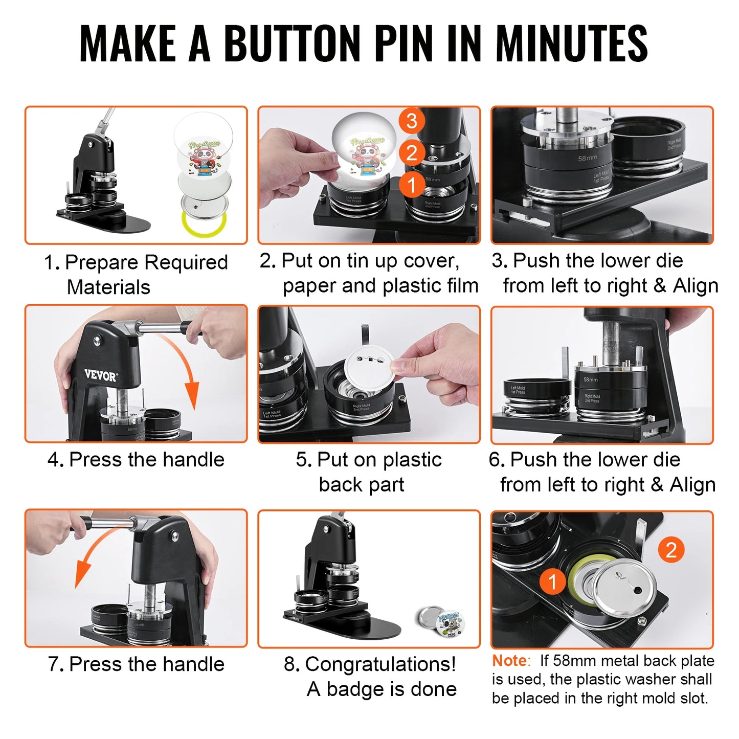 Button Maker - Buttonmachine - Pin Maker - Badge Maker Machine - 25mm & 58mm om Zelf Buttons te Maken - met 500 Gratis Onderdelen - Knopenmakermachine -Zwart - QUORE