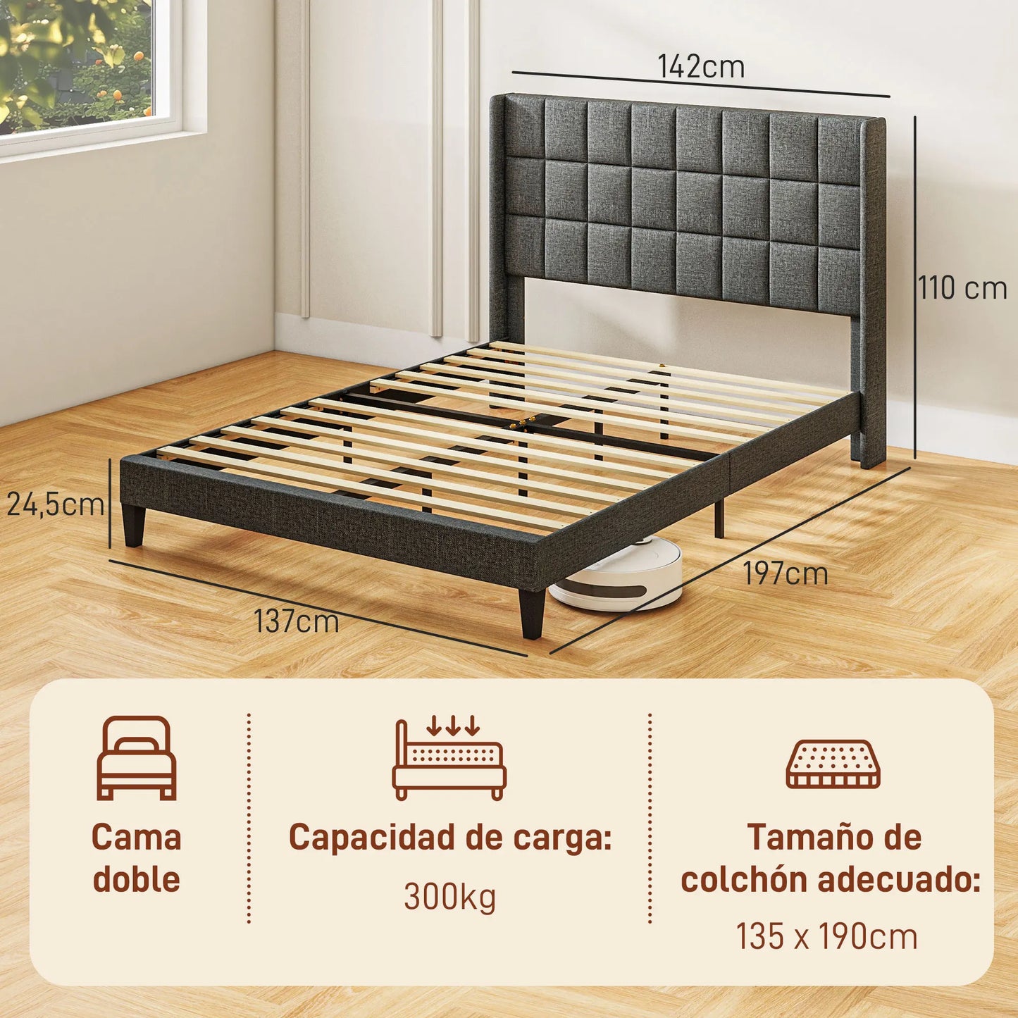 Bedframe – Bed – Tweepersoonsbed – Slaapbank – Ledikant – Beige – Stevig Rubberwood – Met Opbergruimte Onder Bed