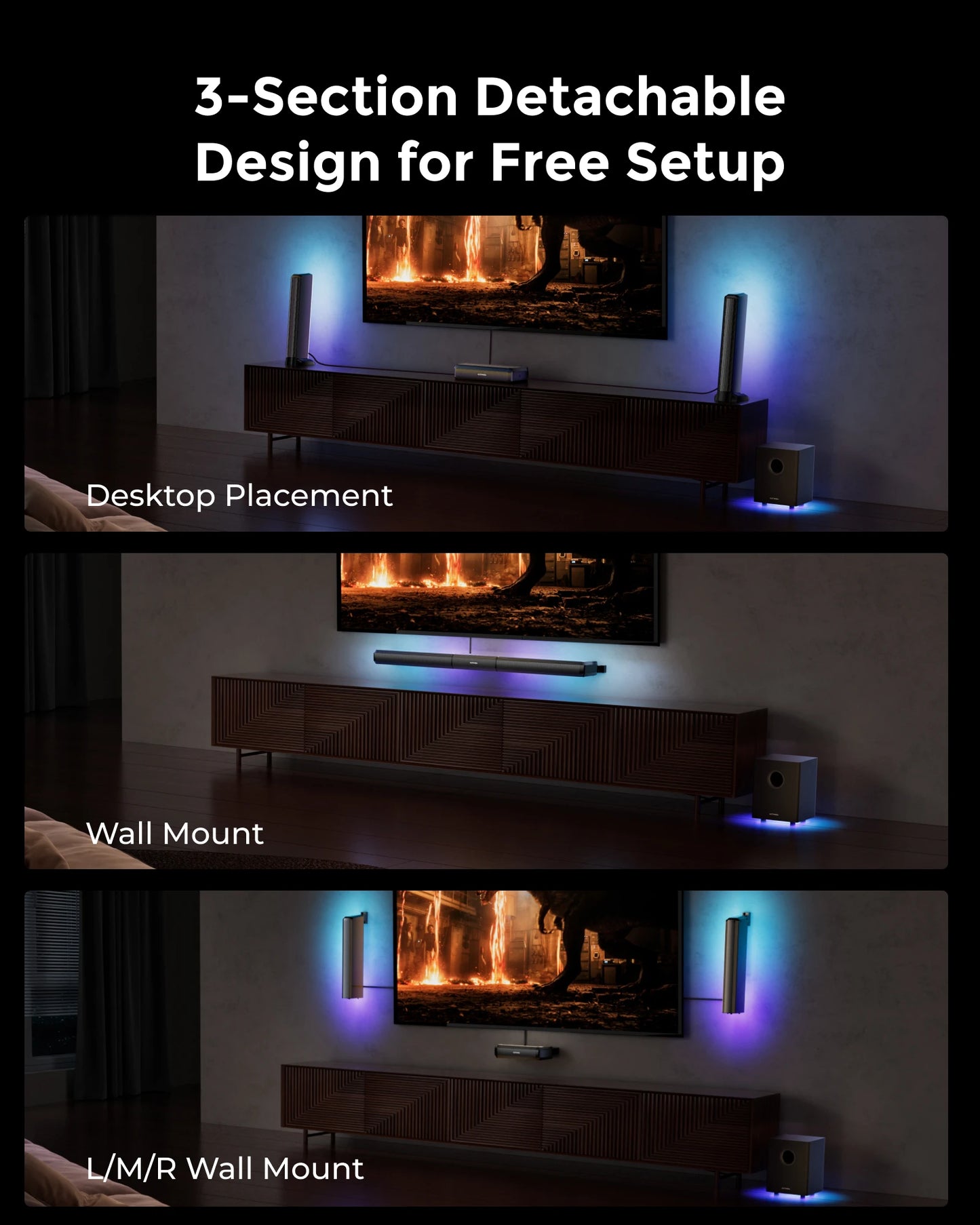 Soundbar - 5.1 - Soundbar met Subwoofer - Soundbar voor TV - Bluetooth - App Control - met RGB Verlichting - 320W Geluidssysteem - Zwart