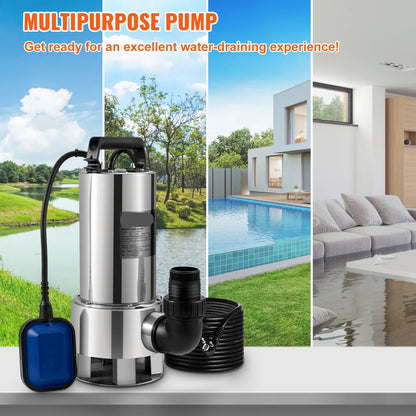 Dompelpomp - Waterpomp - Pomp - Vuilwaterpomp - 1300W - RVS - 20000L/H - met 10 Meter Snoer - voor Kelder, Zwembad en Vijver