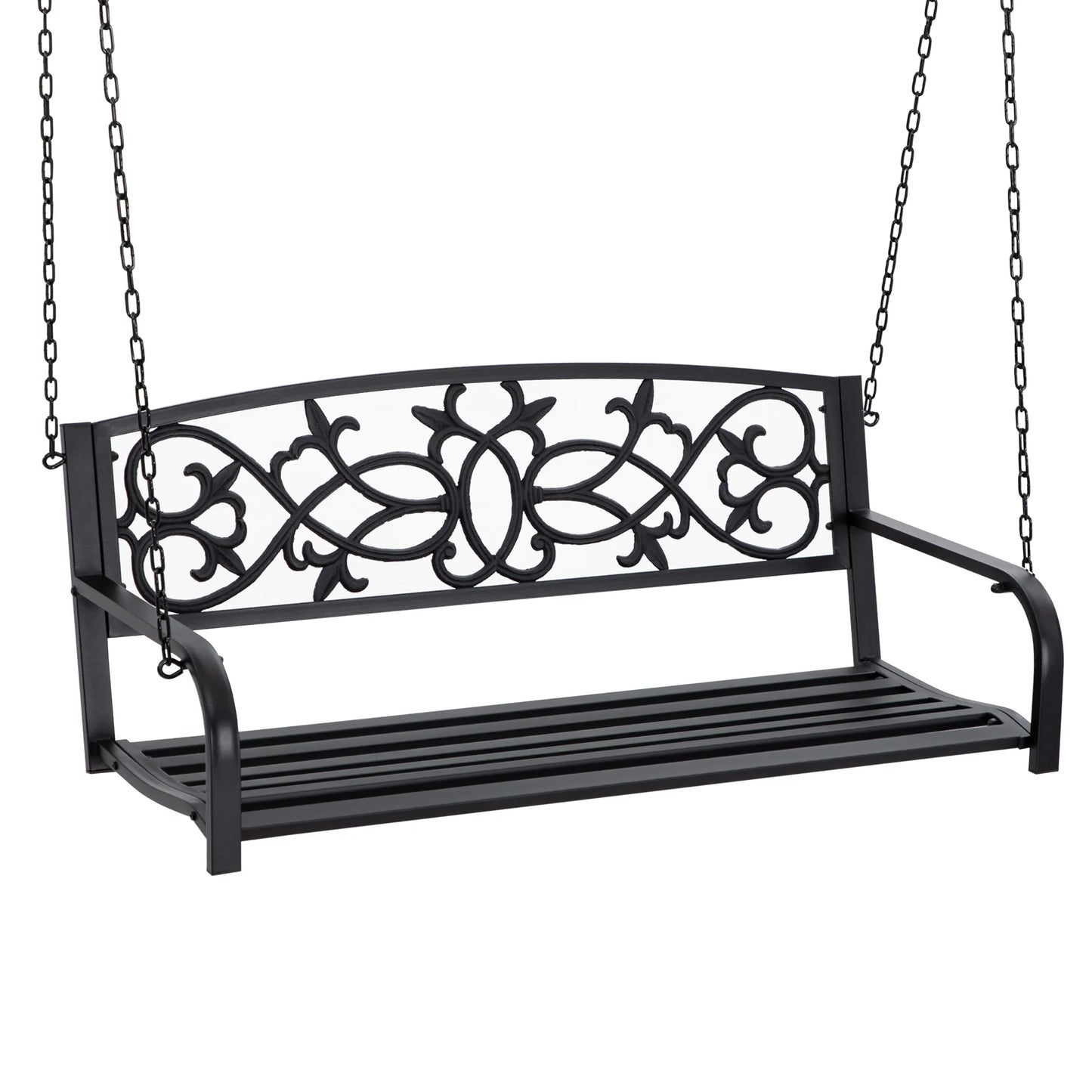 Tuin Bank - Tuinbank Hout - Tuinbanken - Garden Furniture - Stalen 2-Persoons Schommelbank met Armleuningen - 127x59,5x52 cm - Zwart - QUORE