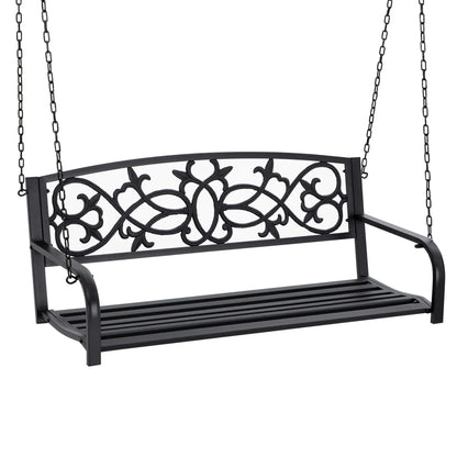 Tuin Bank - Tuinbank Hout - Tuinbanken - Garden Furniture - Stalen 2-Persoons Schommelbank met Armleuningen - 127x59,5x52 cm - Zwart - QUORE