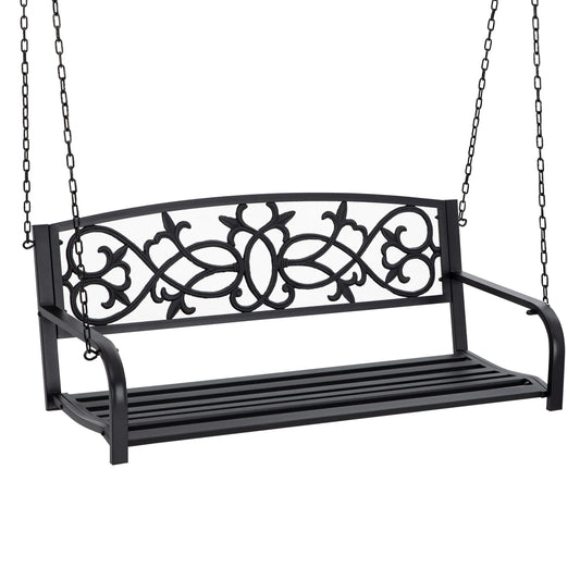Tuin Bank - Tuinbank Hout - Tuinbanken - Garden Furniture - Stalen 2-Persoons Schommelbank met Armleuningen - 127x59,5x52 cm - Zwart - QUORE