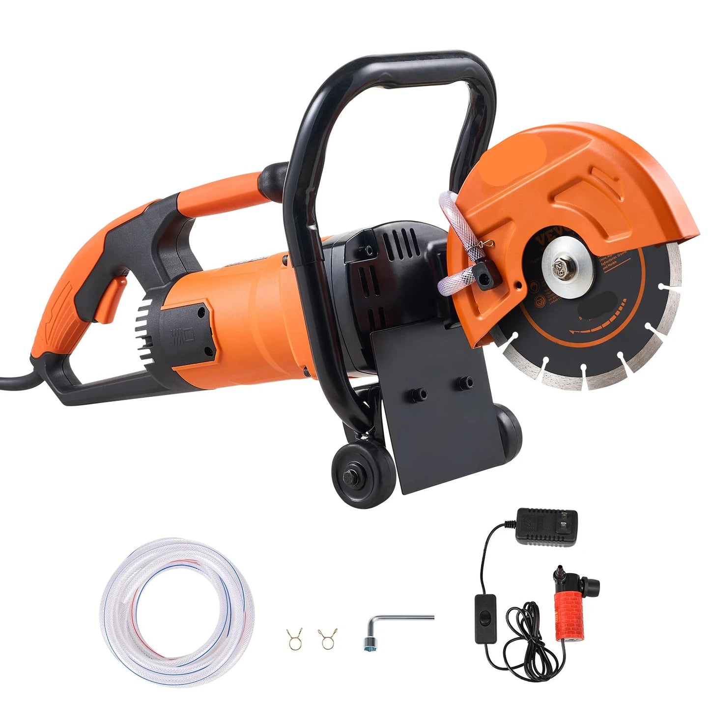 Elektrische Betonzaag - Betonfrees - Betonzagen -Steenzaagmachine - Muurfrees - Zaagmachine - 7inch - 2000W - Cirkelzaag - met Waterkoeling & Pomp - Nat/Droog Schijfzaag - Met D-handvat & Dubbele Schakelaar - voor Beton - Steen - en Baksteen