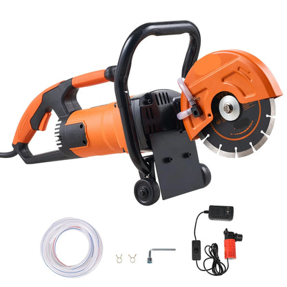 Elektrische Betonzaag - Betonfrees - Betonzagen -Steenzaagmachine - Muurfrees - Zaagmachine - 7inch - 2000W - Cirkelzaag - met Waterkoeling & Pomp - Nat/Droog Schijfzaag - Met D-handvat & Dubbele Schakelaar - voor Beton - Steen - en Baksteen