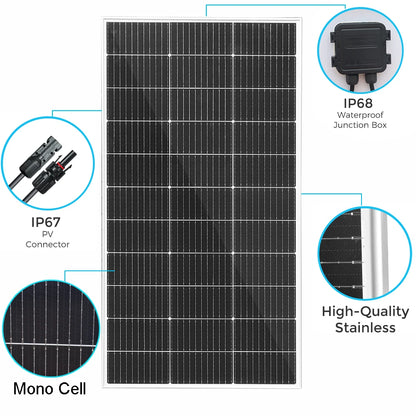 Zonnepaneel - Zonnepanelen - Monokristallijne Solar Kit - Waterdicht - met Glas - en Aluminium Frame - Lichtgewicht - 12V - 300W - 2stuk - voor Boot - Camper - Caravan - RV of Tuin