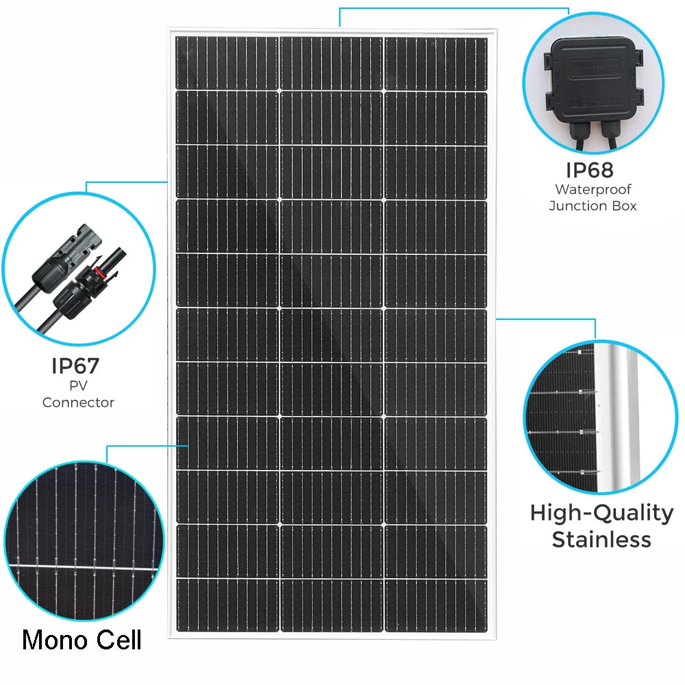 Zonnepaneel - Zonnepanelen - Monokristallijne - Waterdicht - met Glas - en Aluminium Frame - Lichtgewicht - 1050W - 7stuk - voor Boot - Camper - Caravan - RV of Tuin