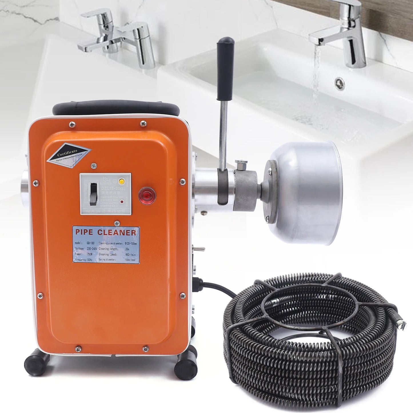 Rioolontstopper – Afvoerontstopper – Leidingen Reinigen – Verstopping Verwijderen – 20 Meter Veer – 750W Motor