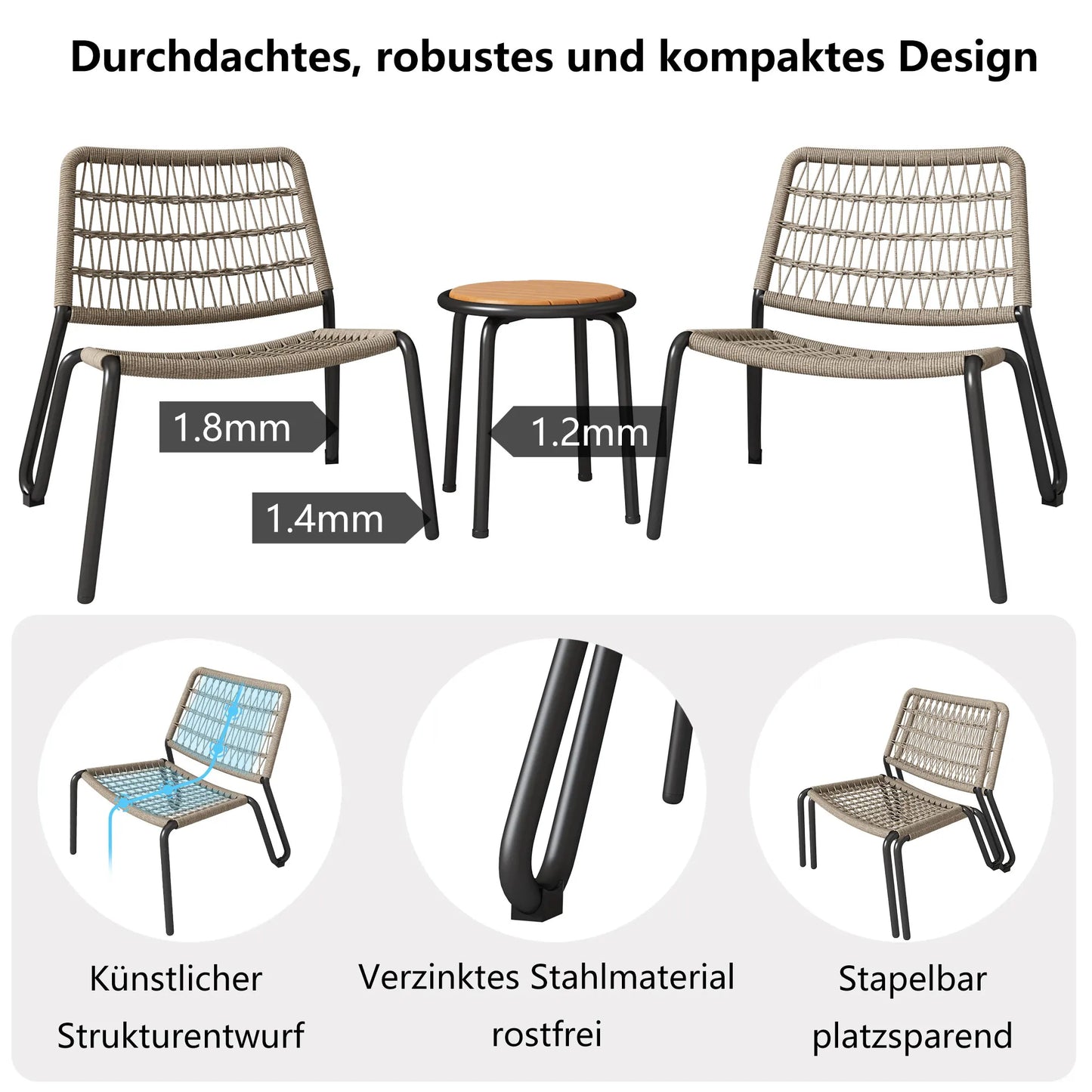 Buitenstoelen – Tuinstoelen – Balkonstoelen – Strandstoelen – Handgeweven – Weerbestendig – Ergonomisch Ontwerp - 59 x 81 x 71.5 cm