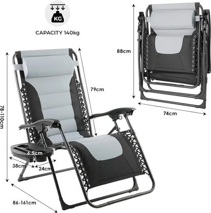 Ligstoel Tuin - Opvouwbare - Relaxstoel - Tuinstoel - Campingstoel - Draagvermogen 160kg - Verstelbare Rugleuning - en Voetensteun - 2 Stuk - Grijs