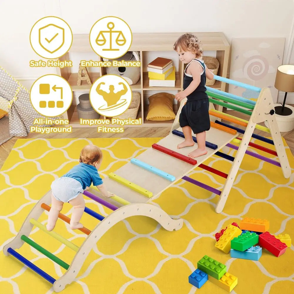 Houten Klimdriehoek met Glijbaan – Opvouwbaar Klimrek voor Peuters en Baby’s – Montessori Babygym en Klimspeelgoed – Educatief & Veilig Binnen Speeltoestel – Stevig en Duurzaam Hout - QUORE