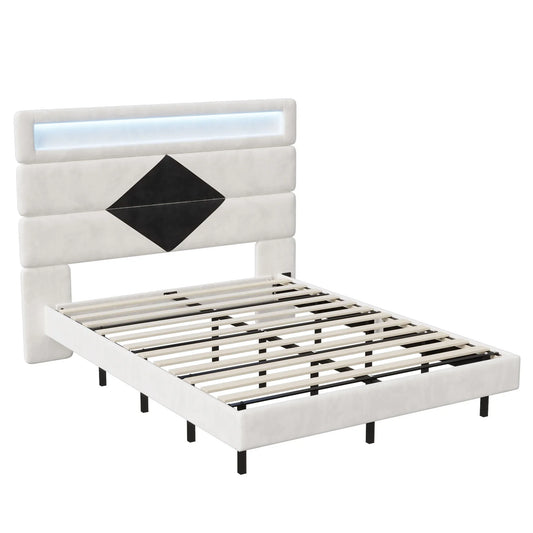 Bedframe – Bed – Slaapkamermeubel – Ledikant – Houten Frame – Velvet Hoofdbord – 140 Cm En 160 Cm Breed