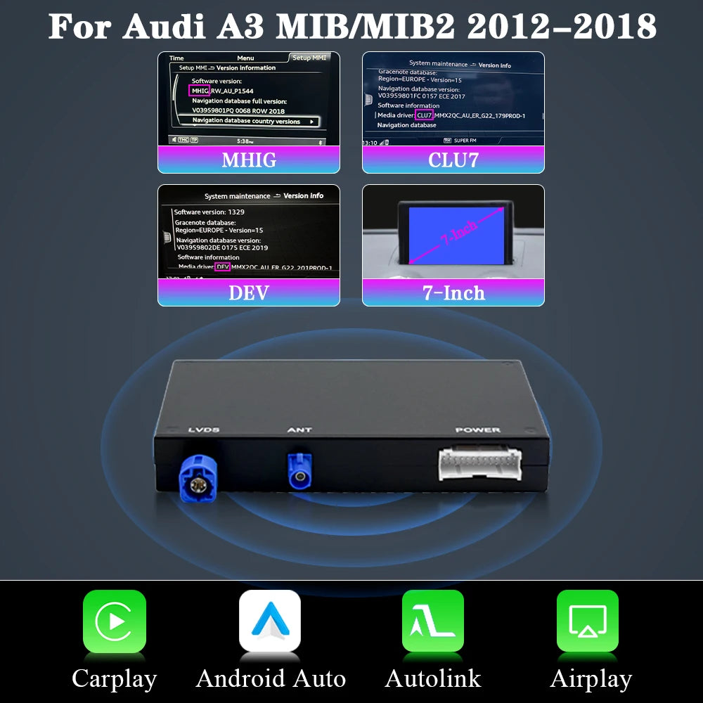 Draadloze CarPlay Adapter – Wireless Android Auto Converter – CarPlay Module – Auto Infotainment Upgrade – Audi A3 MIB MIB2 2012-2018 – Wifi Verbinding – Eenvoudige Plug & Play Installatie