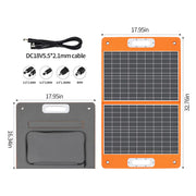 Zonnepaneel - Zonnepanelen Compleet Pakket - Zonnepaneel Opvouwbaar - Zonnepaneel Camper - 18V - 60W Opvouwbaar Zonnepaneel - Draagbare Zonnelader met DC-Uitgangen - 2 USB-Uitgangen - Oranje