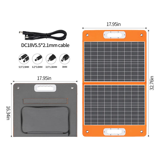 Zonnepaneel - Zonnepanelen Compleet Pakket - Zonnepaneel Opvouwbaar - Zonnepaneel Camper - 18V - 60W Opvouwbaar Zonnepaneel - Draagbare Zonnelader met DC-Uitgangen - 2 USB-Uitgangen - Oranje