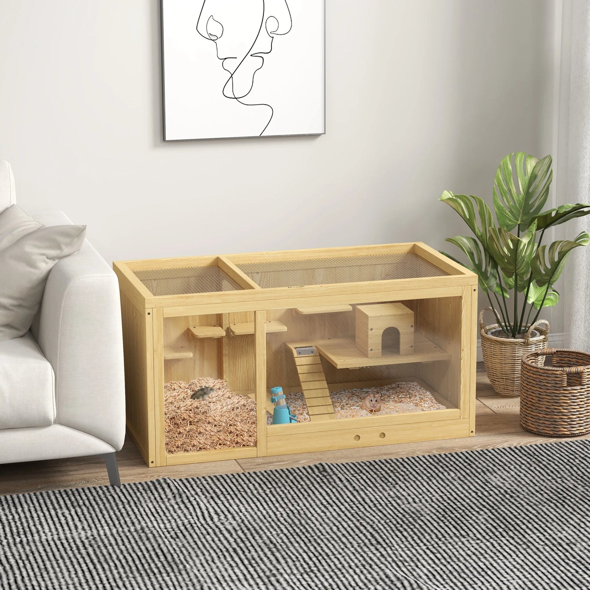 Hamsterruimte – Hamsterkooi – Knaagdierkooi – Dierenhok – Speelkooi – Hout – Meerlaagse Kooi 100x50x50 cm - QUORE