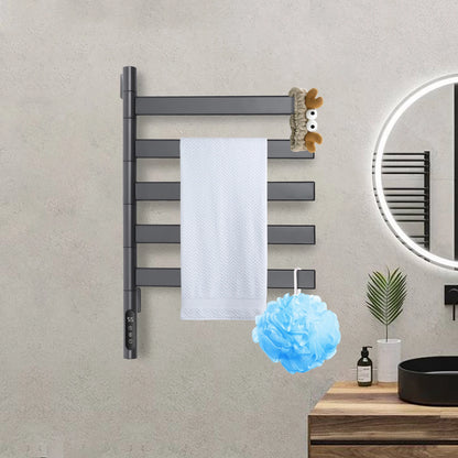 Elektrische Handdoekradiator – Handdoekdroger – Elektrische Radiator – Wandradiator – Towel Warmer – Grijs – 5 Draaibare Stangen – LED Touchscreen Met Timer