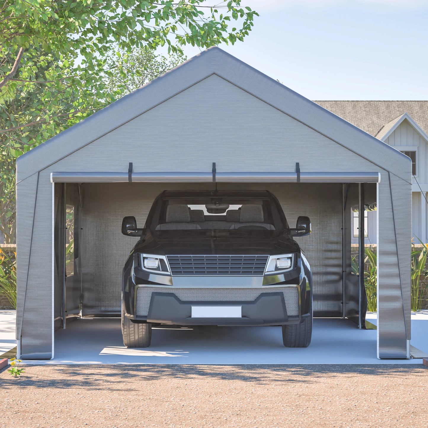 Outdoor Schuurzeil – Tuinhuis – Carport – Tent – Garage – Waterdicht PE Zeil – Oprolbare Ramen met Horren – 6x4x3 Meter – Gegalvaniseerd Staal Frame – UV-Bescherming