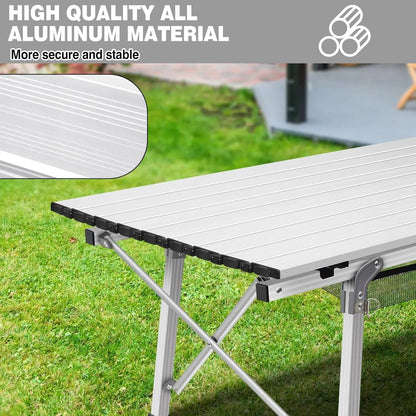 Campingtafel - Opvouwbaar - Picknick - Draagbare - Vouwtafel Buiten - Inklapbare - Aluminium - met Opbergrek - Stalen Frame - Lichtgewicht - Weerbestendig - Tuin - Balkon - 90x53 cm - Wit
